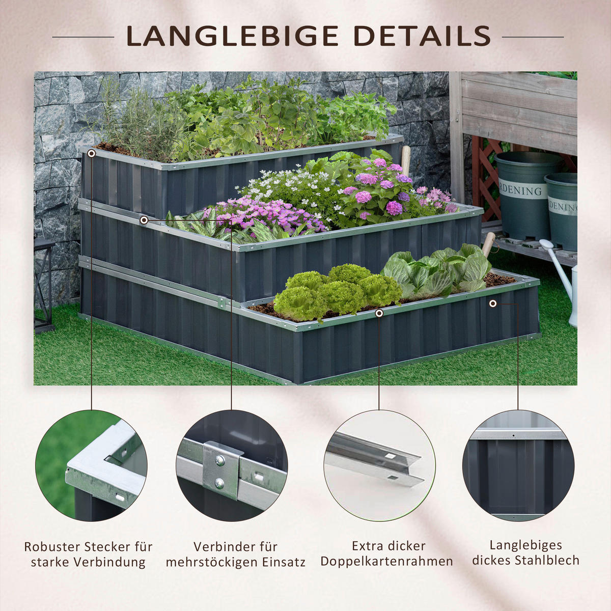 Outsunny Hochbeet dunkelgrau B/H/L: ca. 118x62x118 cm Hochbeet - dunkelgrau (118,00/118,00/62,00cm) - Outsunny