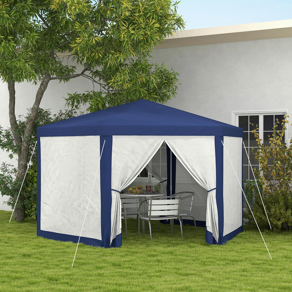 Outsunny Pavillon blau Polyester B/H/L: ca. 341,2x250x394 cm Pavillon - blau (394,00/341,20/250,00cm) - Outsunny