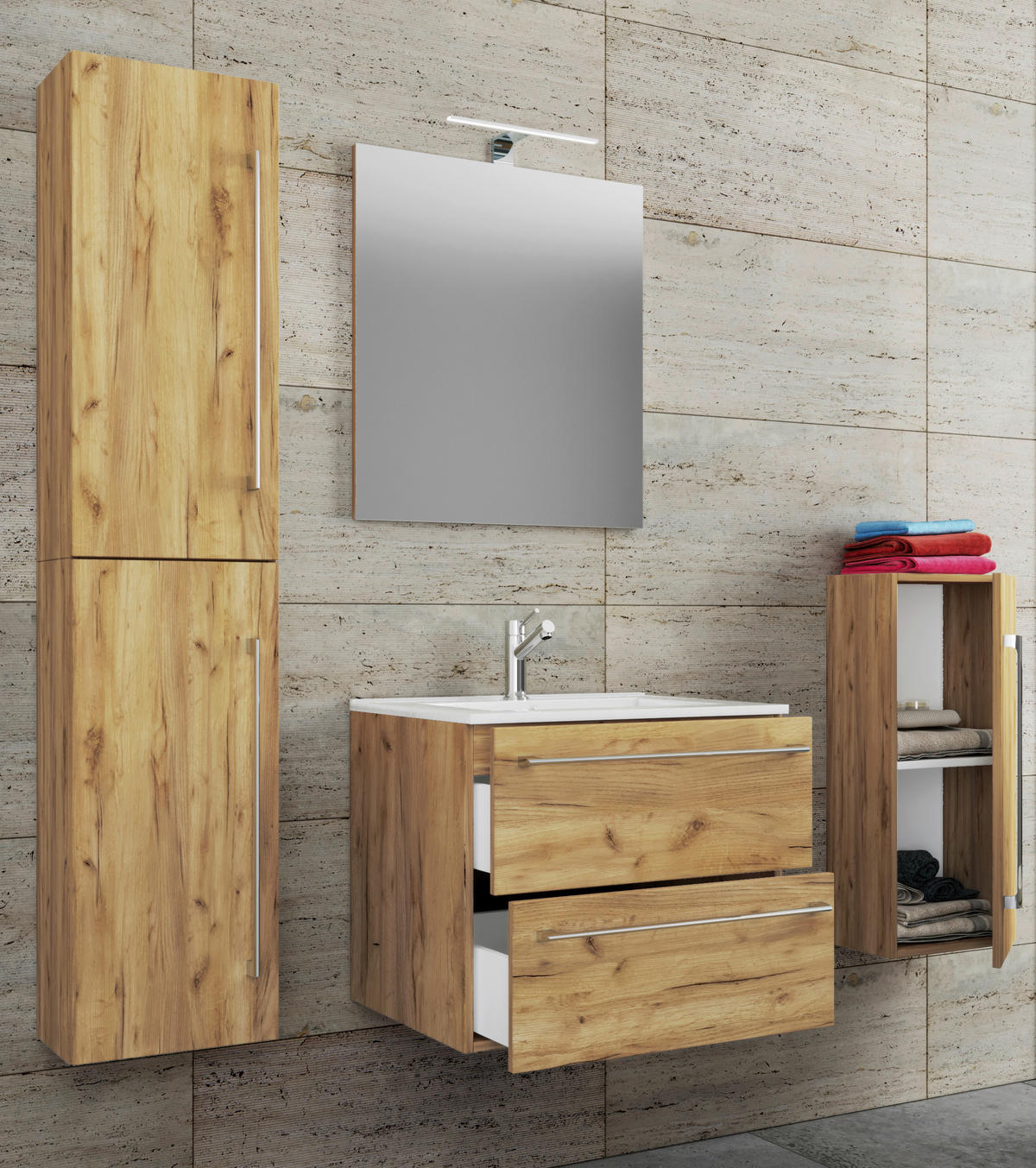 Waschplatz 5tlg-Badinos Eiche Honig Nachbildung B/H/T: ca. 61x52x46 cm 5tlg-Badinos - Eiche (61,00/52,00/46,00cm) - VCM Möbel