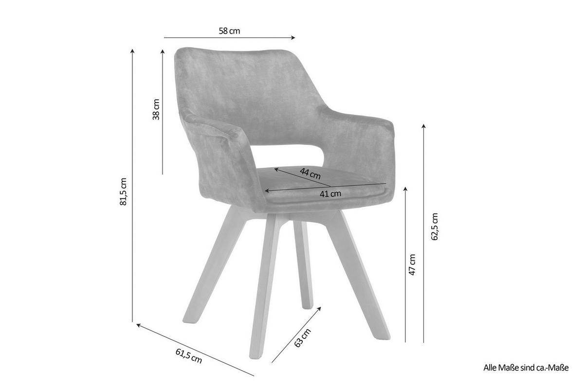 Stuhl KLARA  2er-Set anthrazit Vintage Samt Holz B/H/T: ca. 52x89x63,5 cm KLARA  2er-Set - anthrazit (52,00/89,00/63,50cm) - byLIVING