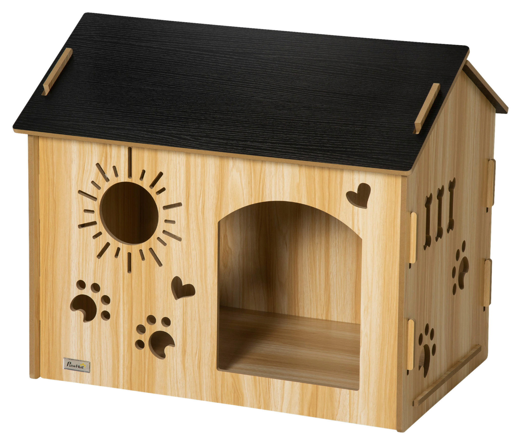 PawHut Hundehütte Eiche MDF B/H/L: ca. 50x58,5x69 cm Hundehütte - Eiche/schwarz (69,00/50,00/58,50cm) - PawHut