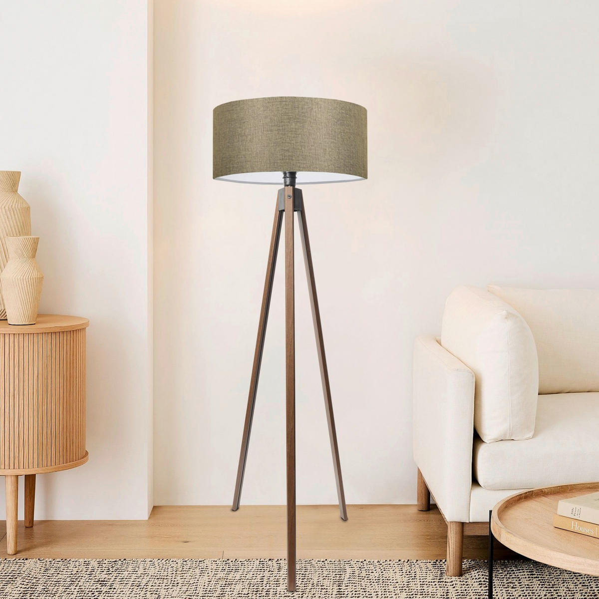 Opviq Stehleuchte sand Stoff B/H/T/L/D: ca. 38x200x38x38x38 cm E27 1 Brennstellen AYD - sand (38,00/38,00/200,00cm) - Opviq