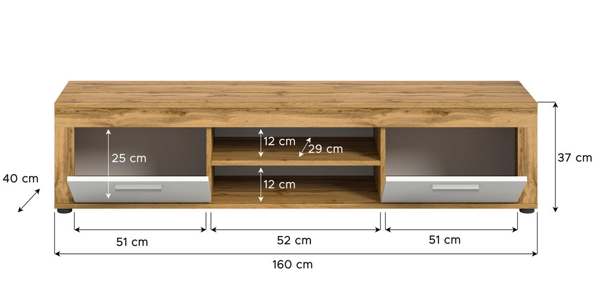 Lowboard Jam Eiche Wotan Nachbildung weiß B/H/T: ca. 160x37x40 cm Jam - Eiche/weiß (160,00/37,00/40,00cm) - xonox.home