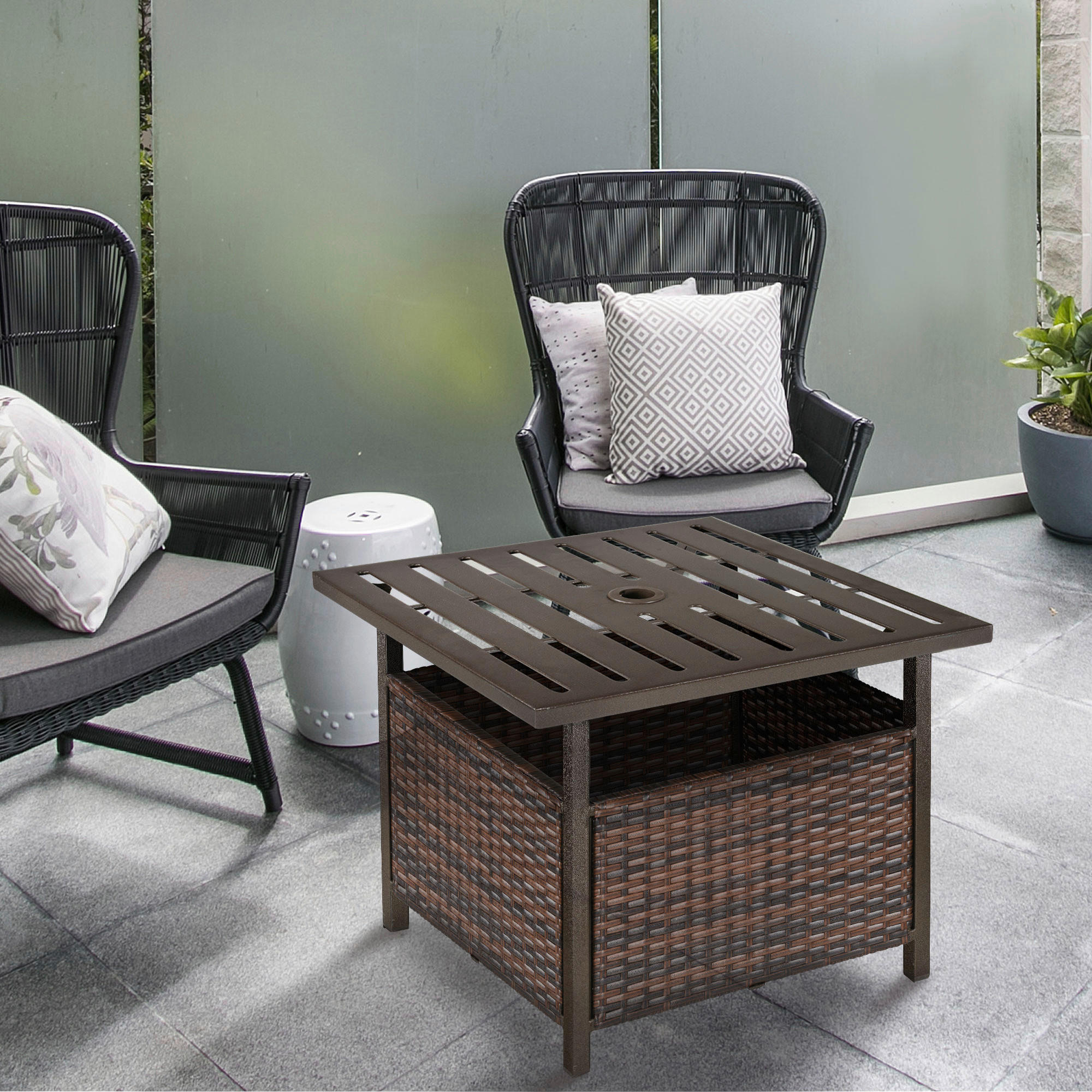 Outsunny Beistelltisch braun Polypropylen B/H/L: ca. 55,5x55,5x46 cm Rattan-Beistelltisch - braun (46,00/55,50/55,50cm) - Outsunny