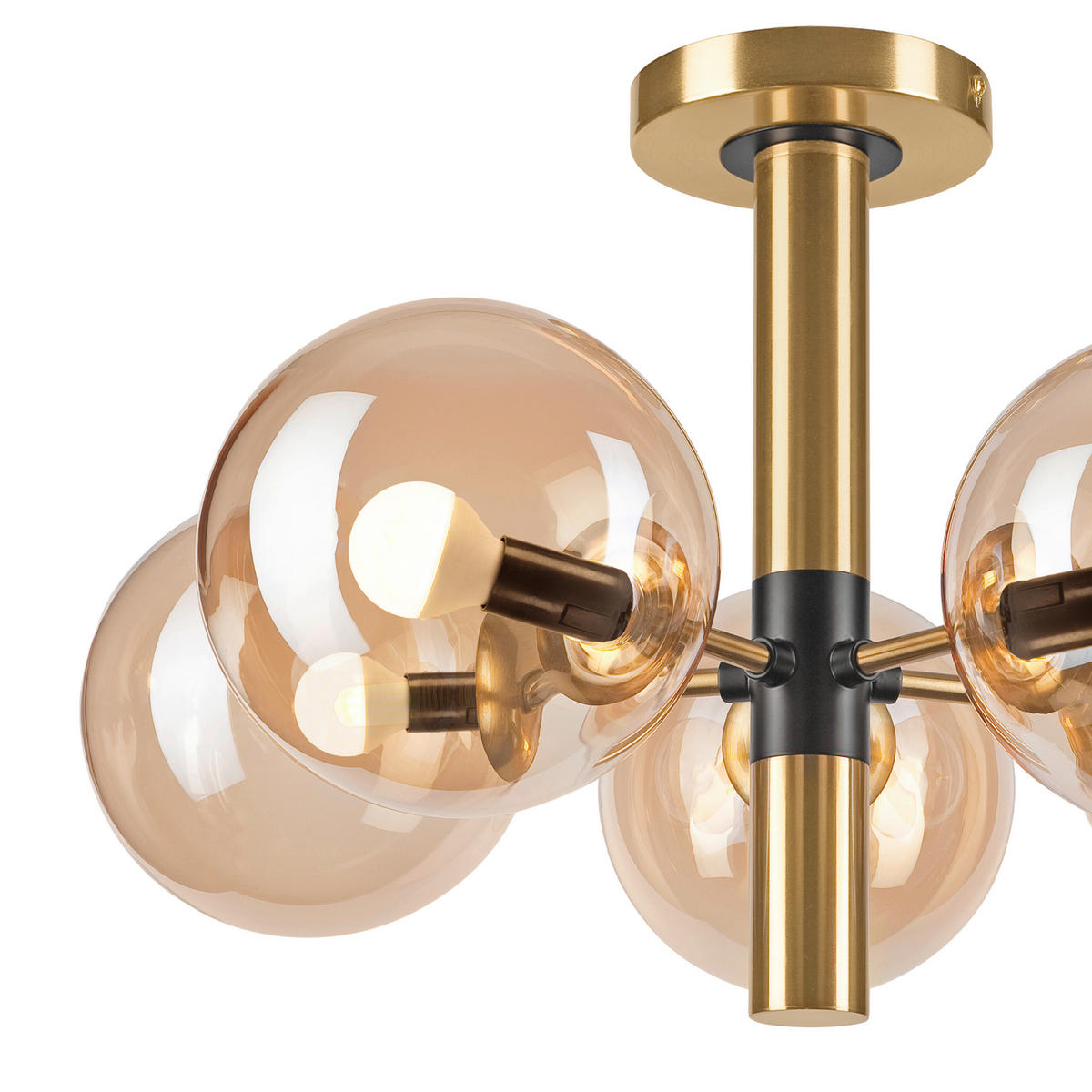 Lamkur Deckenleuchte gold schwarz Glas Metall B/H/L: ca. 35x32x32 cm E14 5 Brennstellen ROLLO - gold/schwarz (32,00/35,00/32,00cm) - Lamkur
