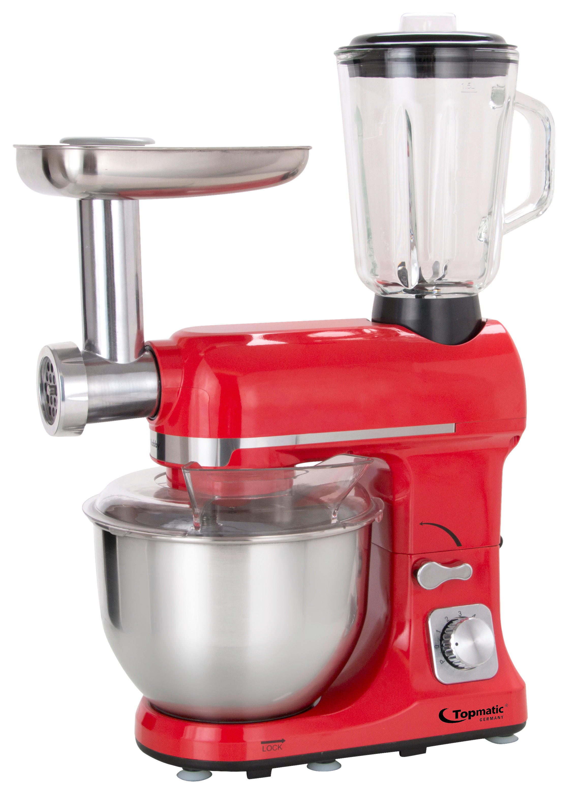 Topmatic Küchenmaschine PKM-1800.1BG rot Kunststoff Edelstahl Glas B/H/T: ca. 23x64x48 cm Küchenmaschine_3in1 - rot (23,00/64,00/48,00cm) - Topmatic