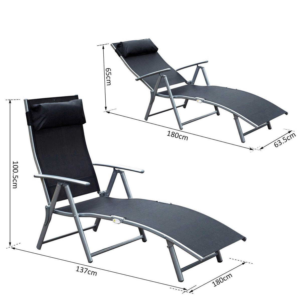 Outsunny Gartenliege schwarz Metall B/H/L: ca. 63,5x100,5x180 cm Gartenliege_mit_Kissen - schwarz (180,00/63,50/100,50cm) - Outsunny