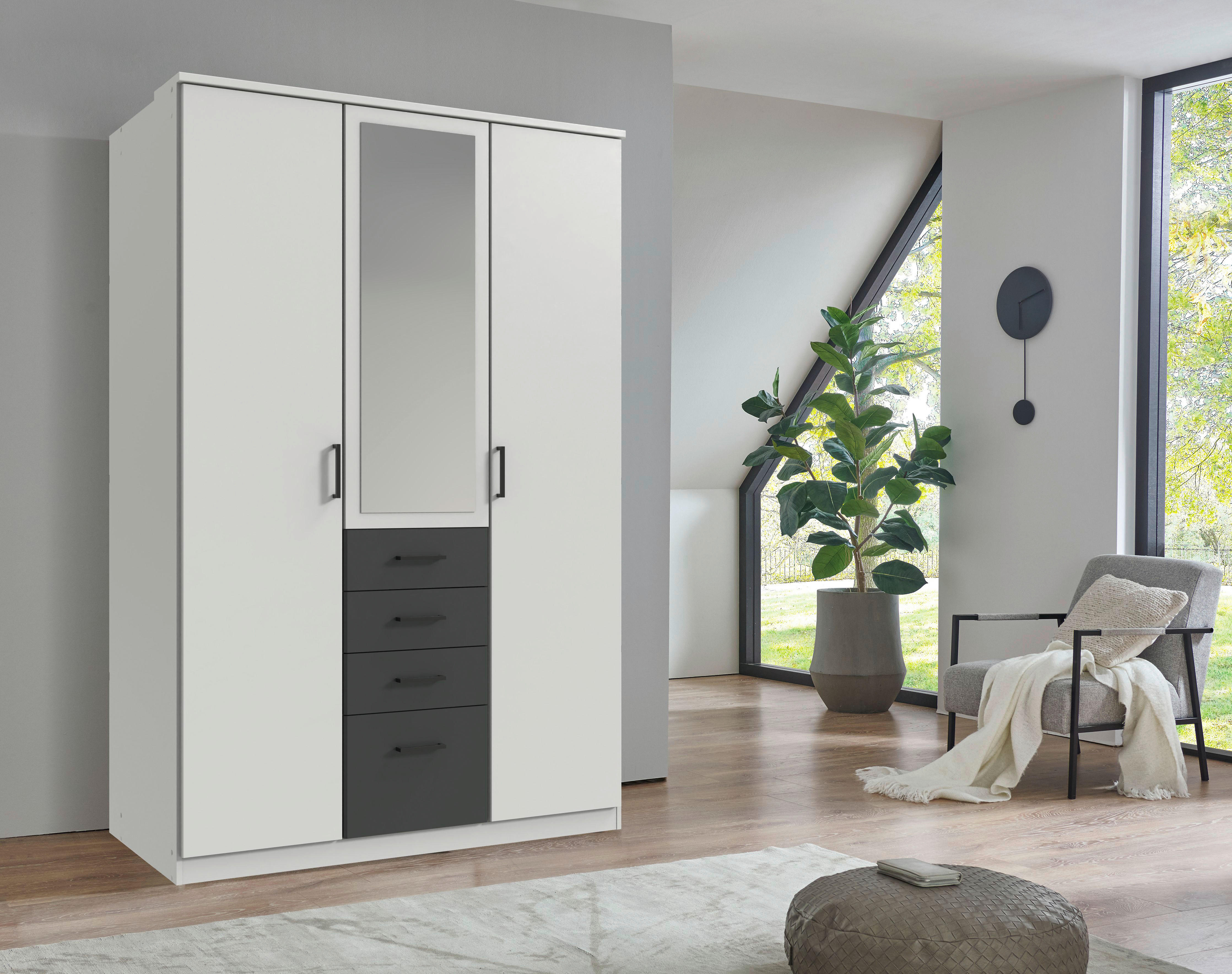 Kleiderschrank Cottbus weiß B/H/T: ca. 135x198x58 cm Cottbus - weiß/Graphit (135,00/198,00/58,00cm)