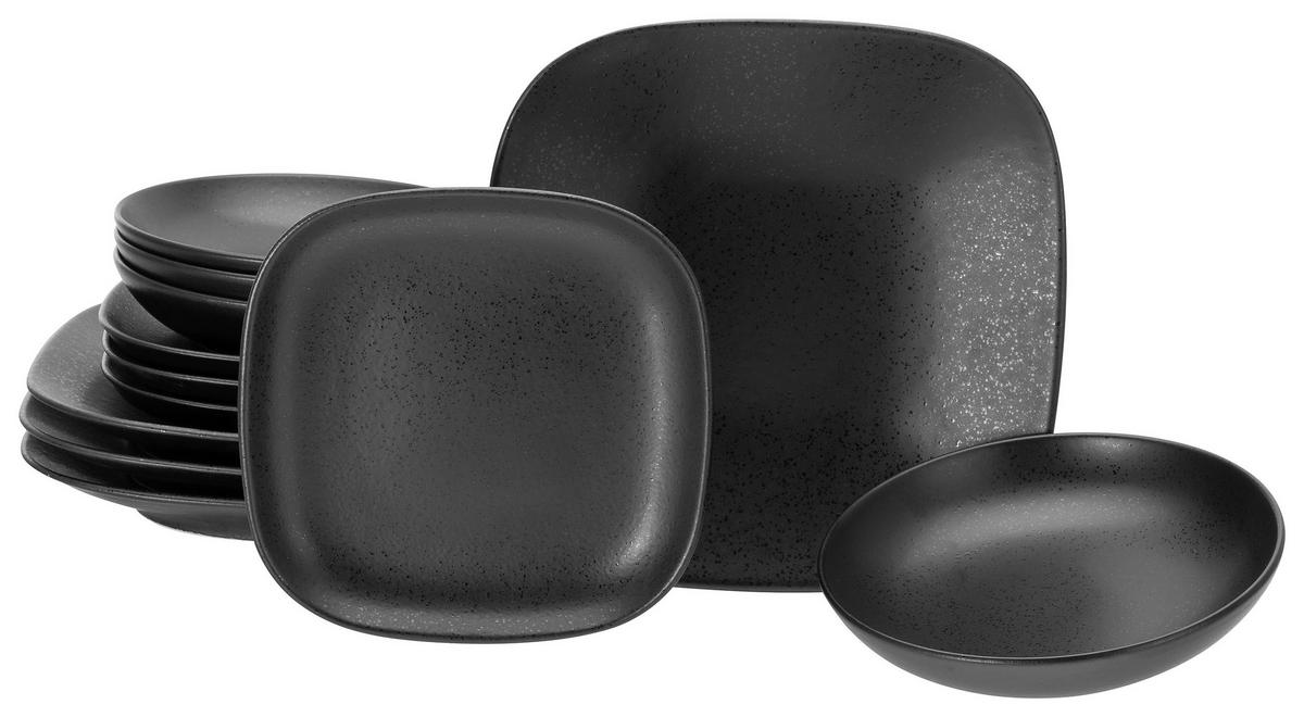 CreaTable Tafelservice Magic Black schwarz Steinzeug 12 tlg. Magic Black - schwarz - CreaTable