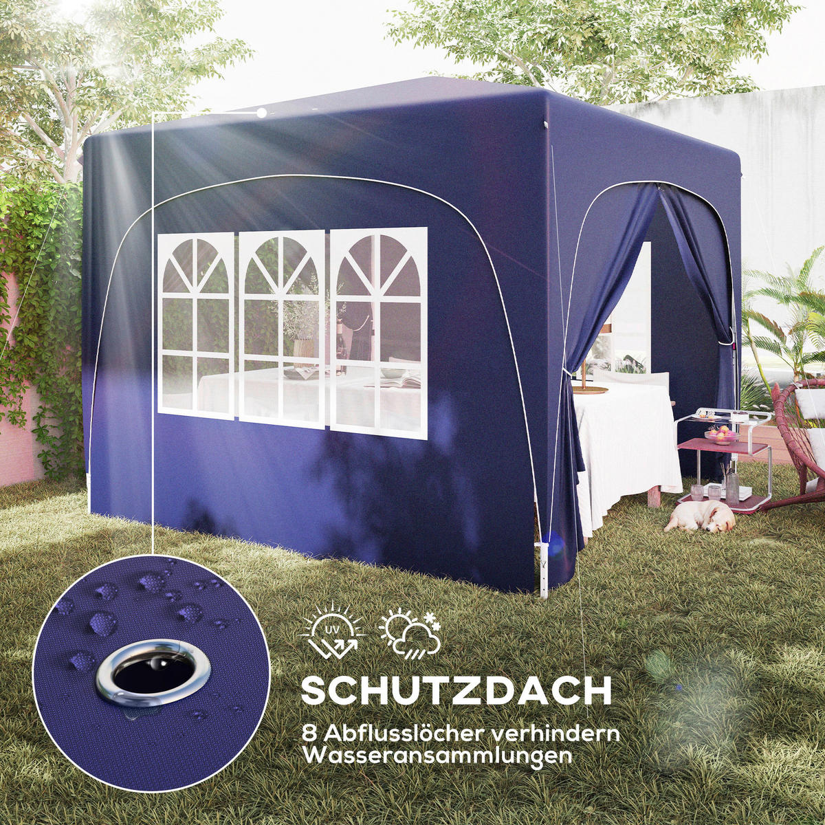 Outsunny Pavillon blau Polyester B/H/L: ca. 300x273x300 cm Pavillon - blau (300,00/300,00/273,00cm) - Outsunny