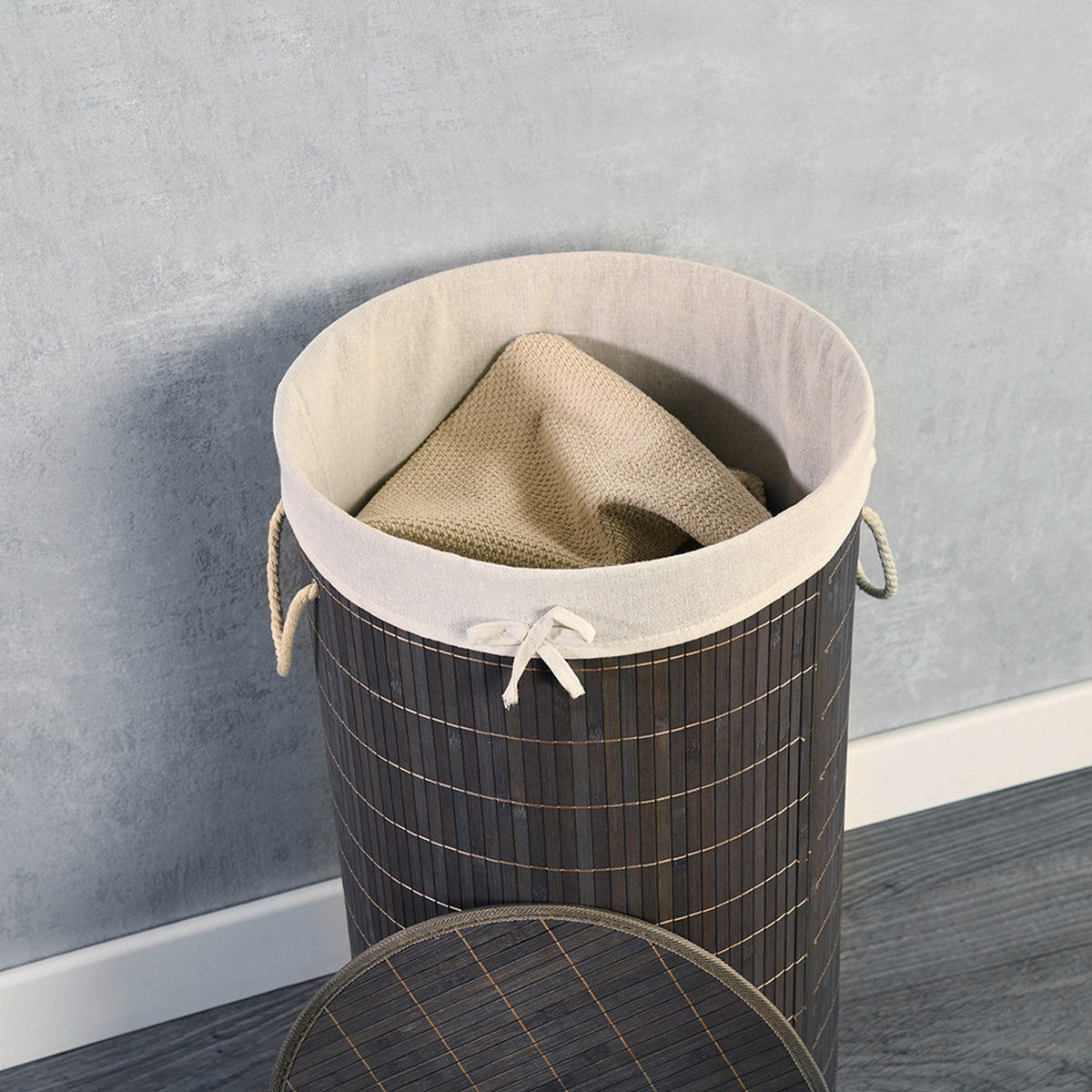 Kesper Wäschesammler grau Bambus B/H/L: ca. 31x4x61 cm Wäschesammler - grau (61,00/31,00/4,00cm) - Kesper