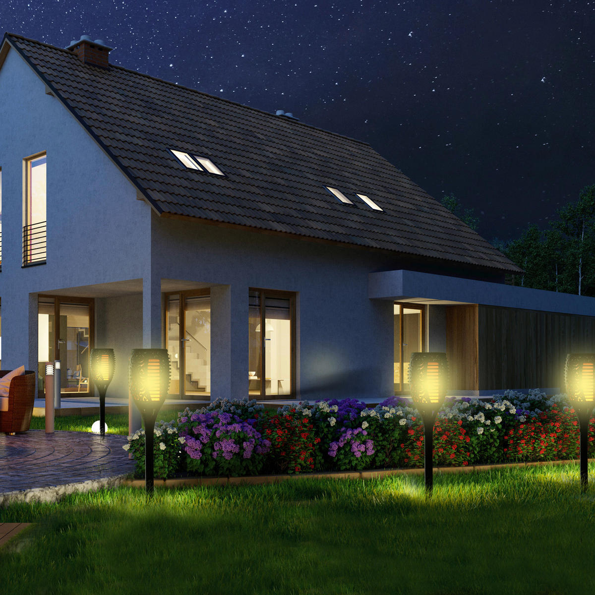 Solarleuchte im 4er-Set schwarz Kunststoff H/D: ca. 72x12 cm Solarleuchte im 4er-Set - schwarz (12,00/72,00cm) - Outsunny