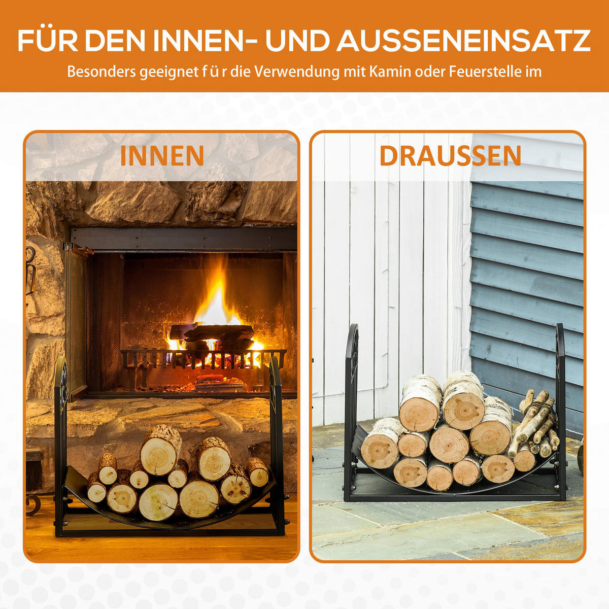 Outsunny Kaminholzregal schwarz B/H/T: ca. 60,5x46,5x36 cm Kaminholzregal 842-208 - schwarz (60,50/46,50/36,00cm) - Outsunny