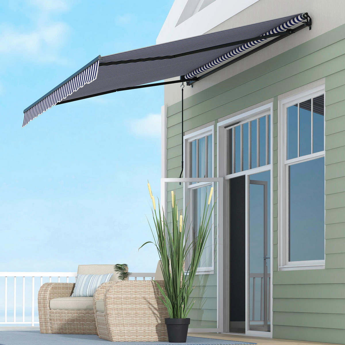 Markise blau B/H: ca. 290x350 cm Markise - blau/weiß (290,00/350,00cm) - Outsunny