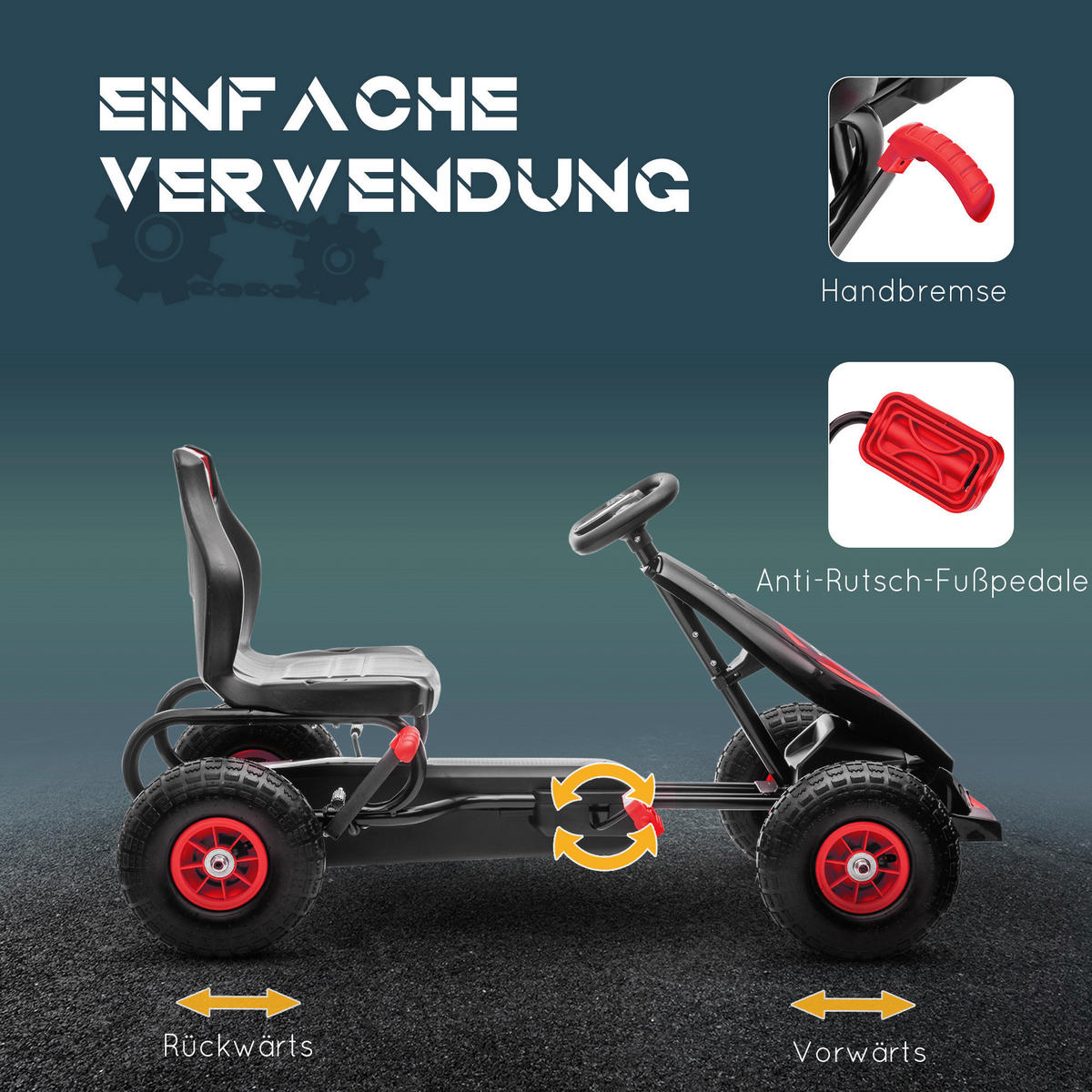 HOMCOM Kinder-Fahrzeug rot B/H/L: ca. 58x121x61 cm Go_Kart - rot/schwarz (61,00/58,00/121,00cm) - HOMCOM