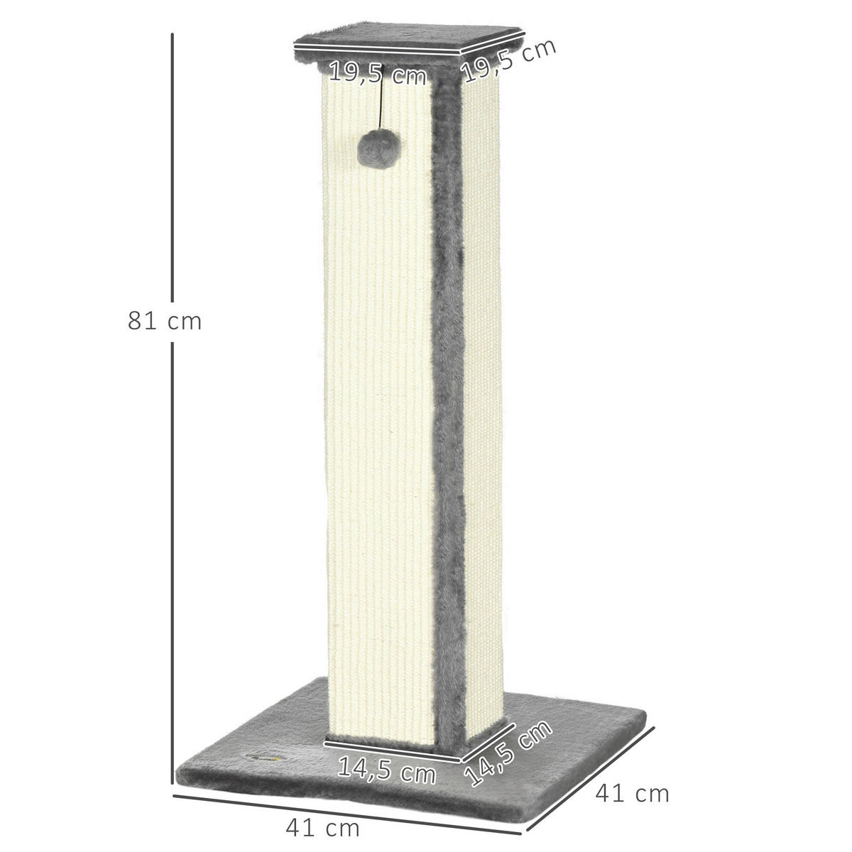 PawHut Kratzbaum grau Sisal B/H/L: ca. 41x81x41 cm Kratzbaum - cremeweiß/grau (41,00/41,00/81,00cm) - PawHut