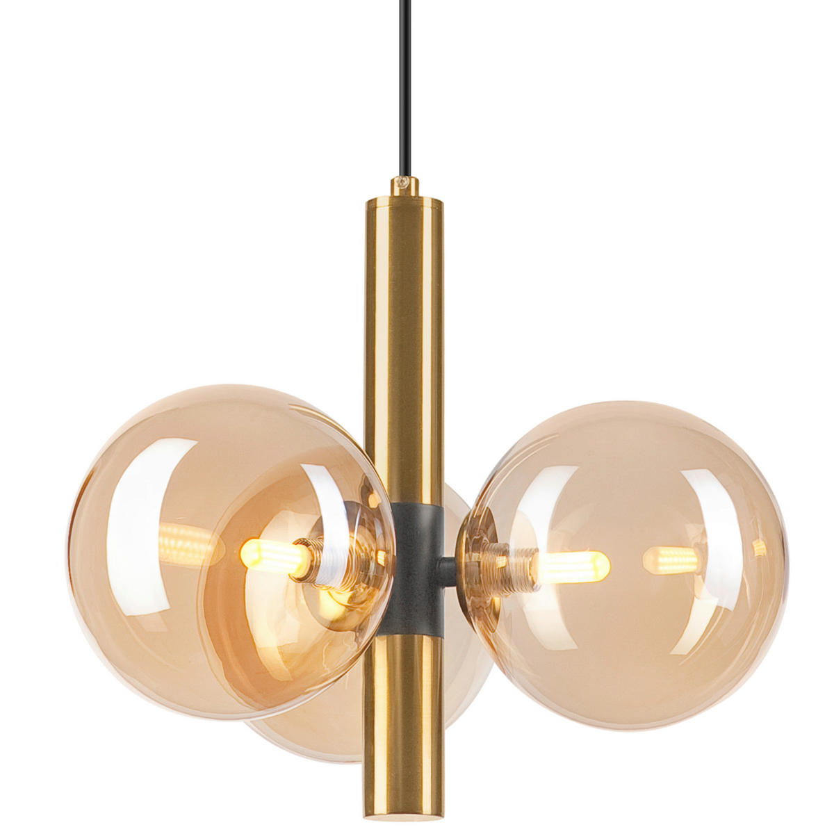 Lamkur Pendelleuchte ROLLO 49335 schwarz gold Stahl Glas H/L: ca. 120x35 cm E27 3 Brennstellen Rollo - gold/schwarz (35,00cm) - Lamkur