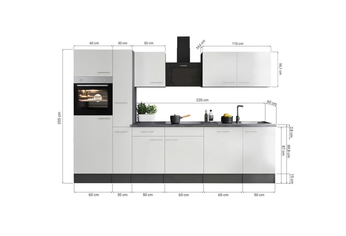 Küchenblock Oliver B/H/T: ca. 310x205x60 cm Oliver - granit/grau (310,00/205,00/60,00cm) - Respekta