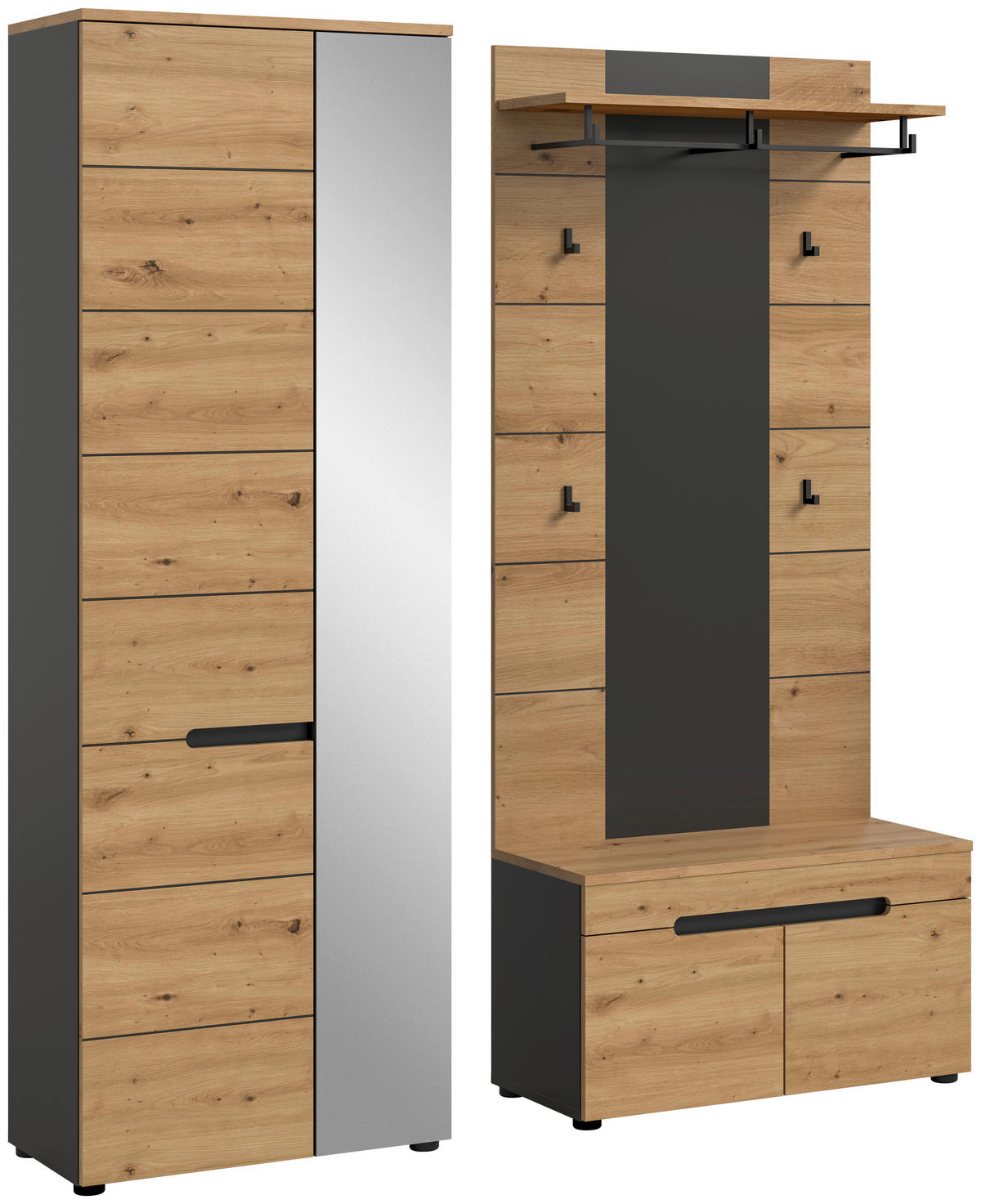 Garderobe Canu basaltgrau Nachbildung Artisan Nachbildung B/H/T: ca. 160x190x37 cm Canu - basaltgrau (160,00/190,00/37,00cm) - xonox.home