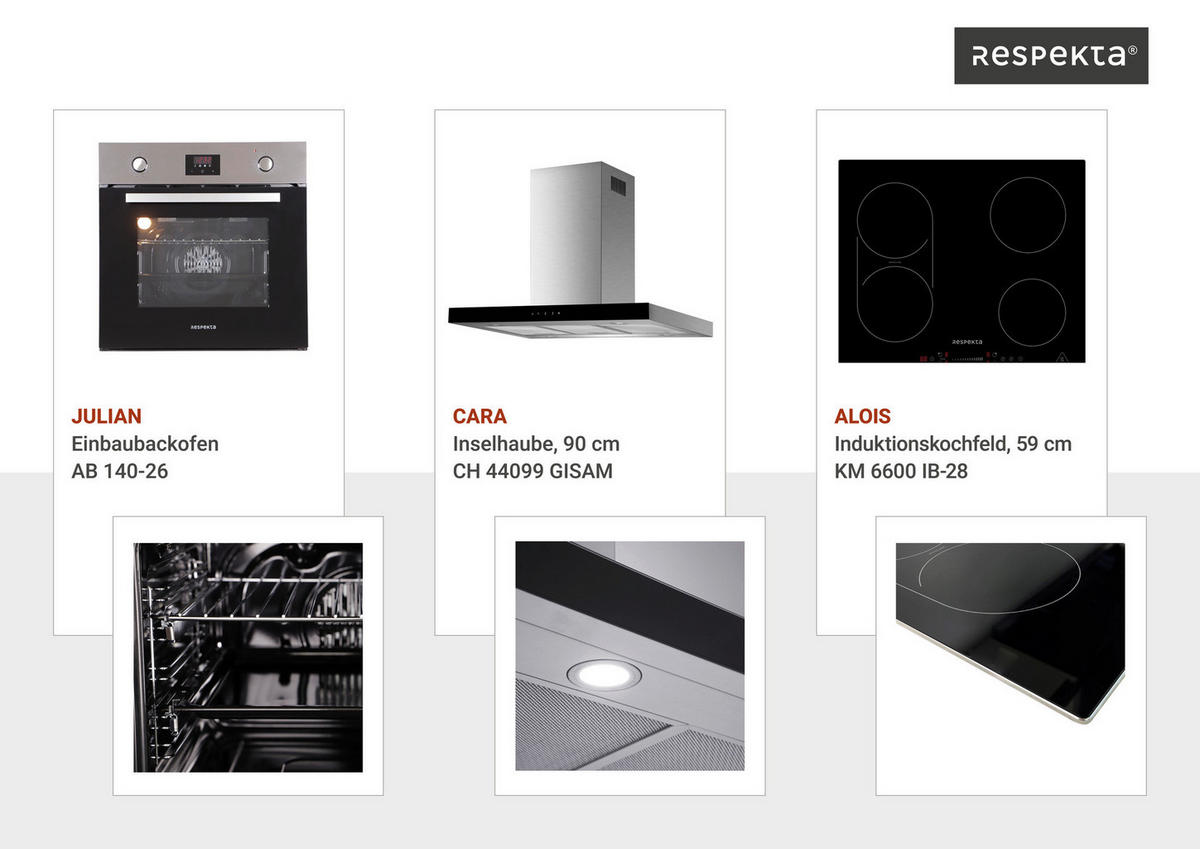 Respekta Inselküche Anton weiß Lärche Nachbildung B/H/T: ca. 310x211x60 cm Anton - Eiche/weiß (310,00/211,00/60,00cm) - Respekta