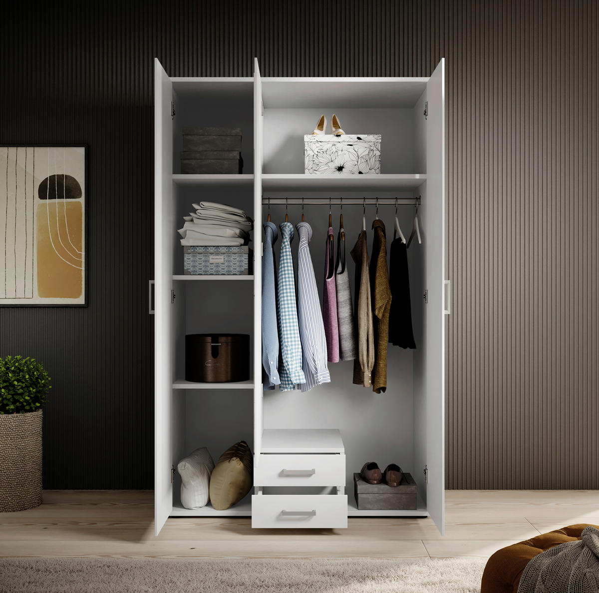 Kleiderschrank Karl weiß B/H/T: ca. 120x195x55 cm Karl - weiß/grau (120,00/195,00/55,00cm)