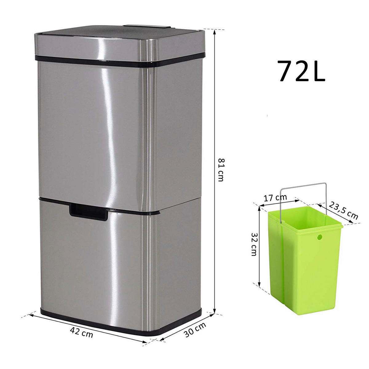 HOMCOM Abfalleimer silber B/H/L: ca. 30x81x42 cm Abfalleimer - silber (42,00/30,00/81,00cm) - HOMCOM