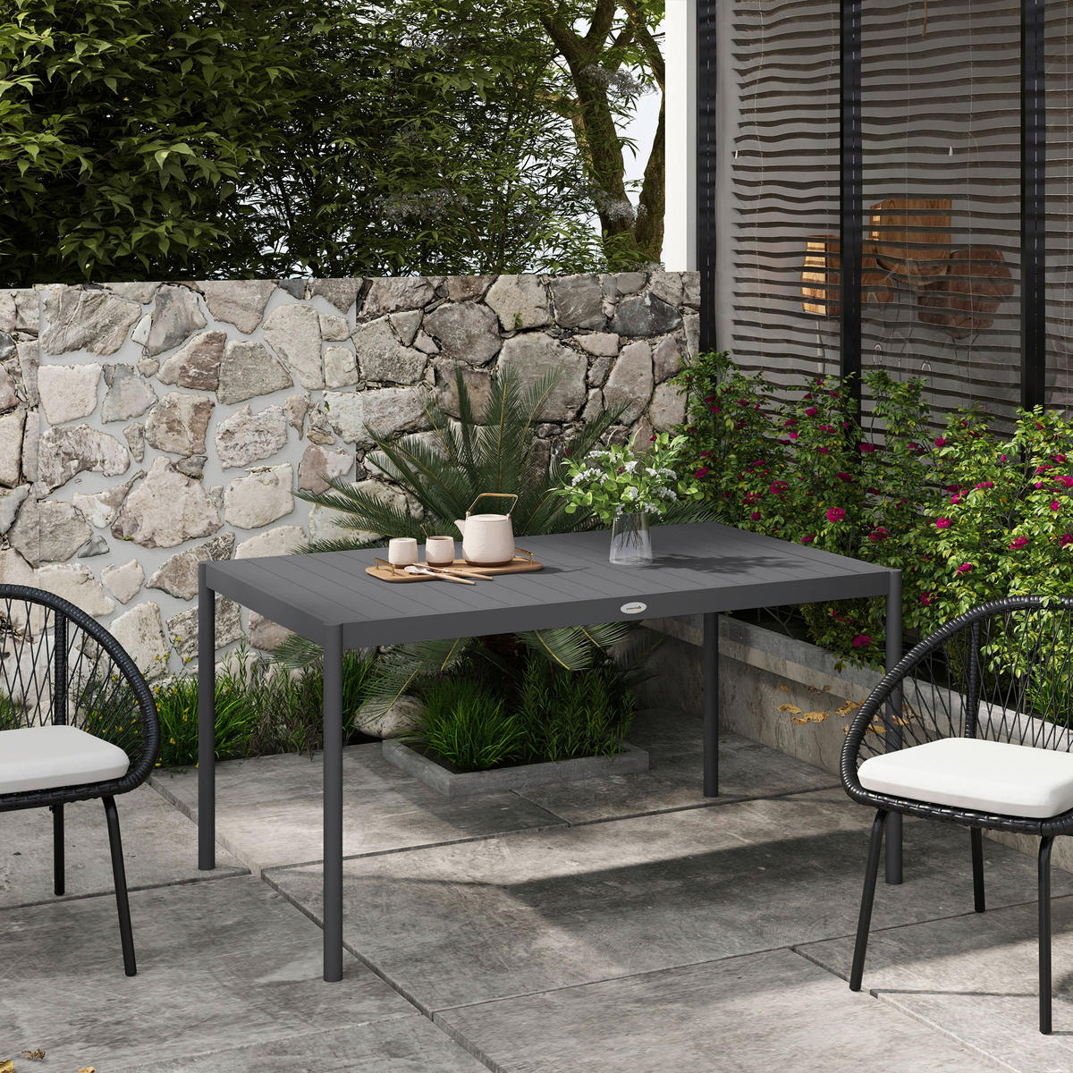 Outsunny Gartentisch dunkelgrau Aluminium B/H/L: ca. 90x74x145 cm Gartentisch - dunkelgrau (145,00/90,00/74,00cm) - Outsunny