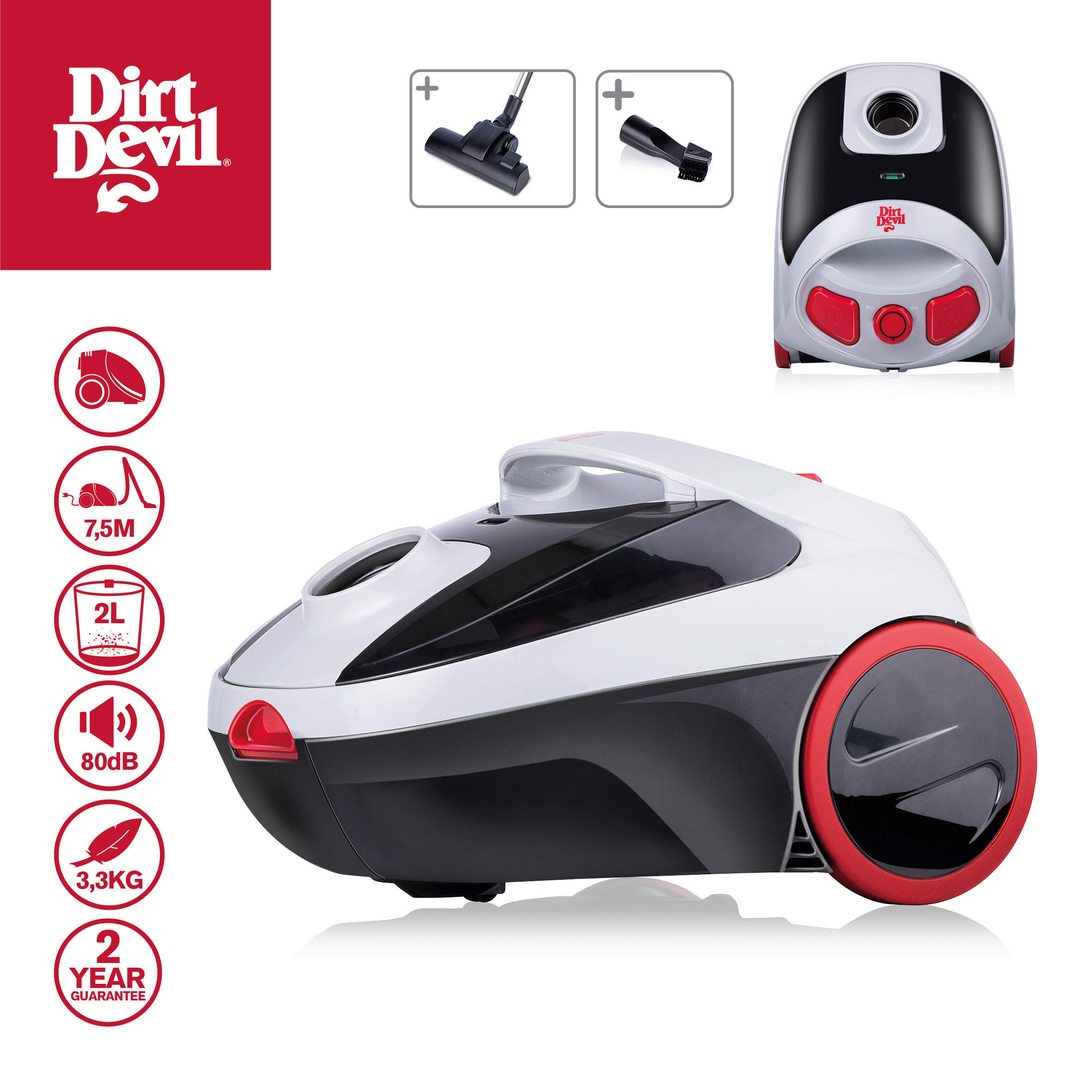 Dirt Devil Staubsauger DD2001 rot schwarz grau B/H/L: ca. 25,2x20,6x32,2 cm Staubsauger_mit_Beutel_DD2001 - rot/schwarz (32,20/25,20/20,60cm) - Dirt Devil