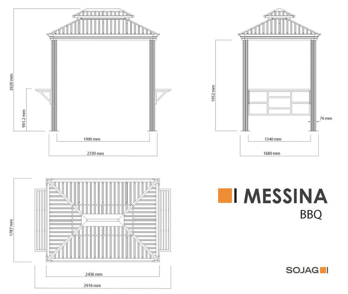 Sojag Pavillon Messina BBQ anthrazit Stahl B/H/L: ca. 292x262x179 cm Messina BBQ - anthrazit (179,00/292,00/262,00cm) - Sojag