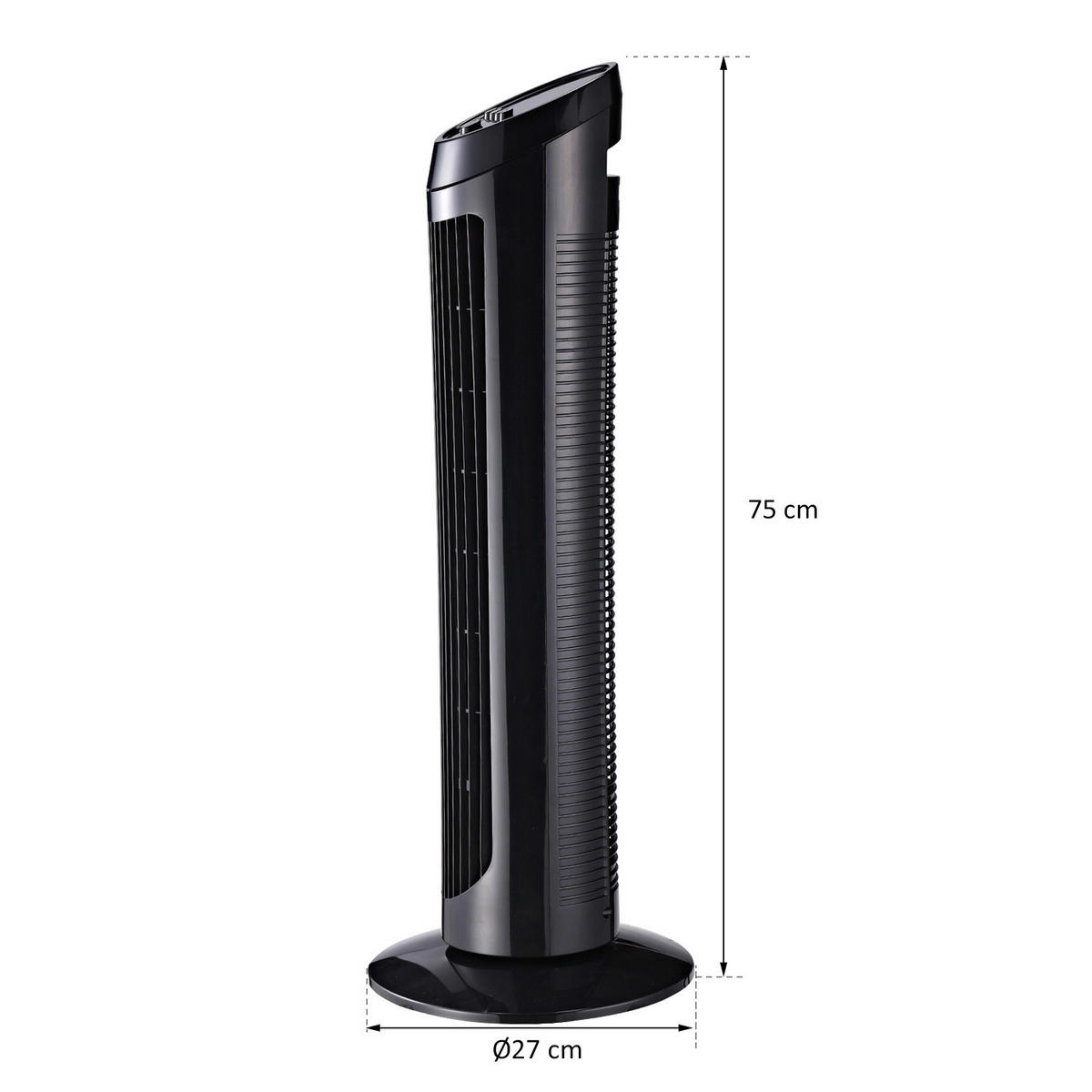 HOMCOM Turmventilator mit 3 Belüftungsstufen schwarz Kunststoff H/D: ca. 45x27 cm Turmventilator 824-002BK - schwarz (27,00/45,00cm) - HOMCOM