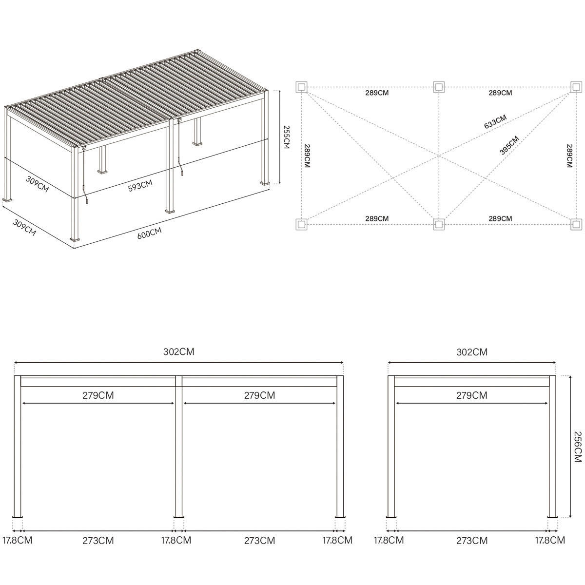 PergoLine Pergola Superior anthrazit Aluminium B/H/L: ca. 600x255x300 cm Superior - anthrazit (300,00/600,00/255,00cm) - PergoLine