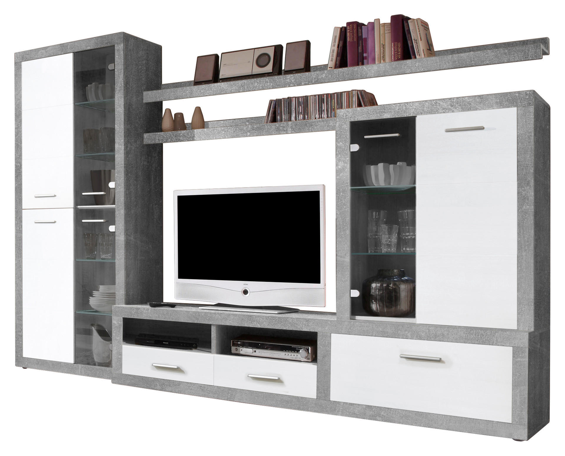 Wohnwand CanCan Beton Optik weiß B/H/T: ca. 285x195x40 cm CanCan - weiß (285,00/195,00/40,00cm)