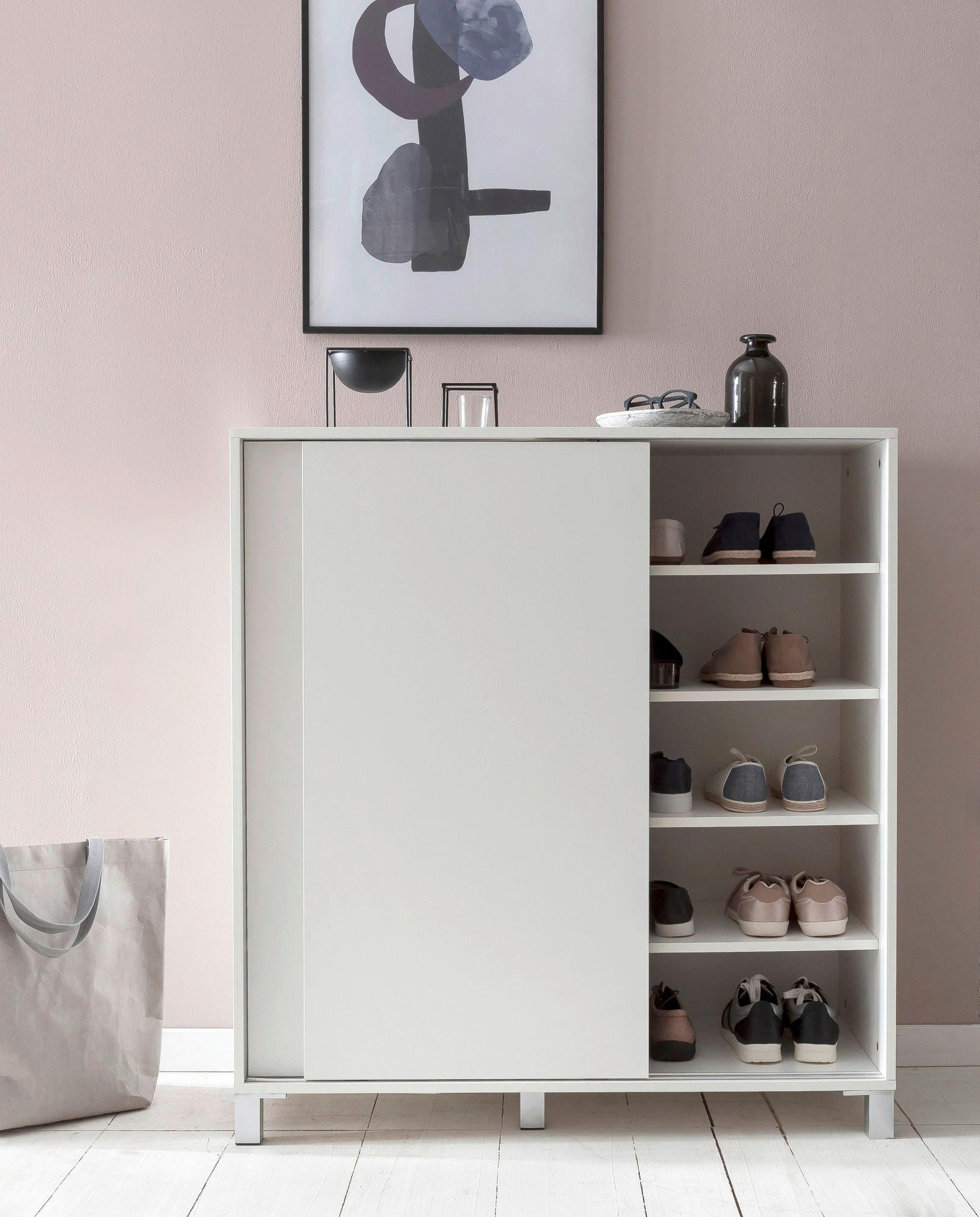 Schuhschrank weiß B/H/T: ca. 100x108x37,5 cm Schuhschrank - weiß (100,00/108,00/37,50cm) - Wohnling
