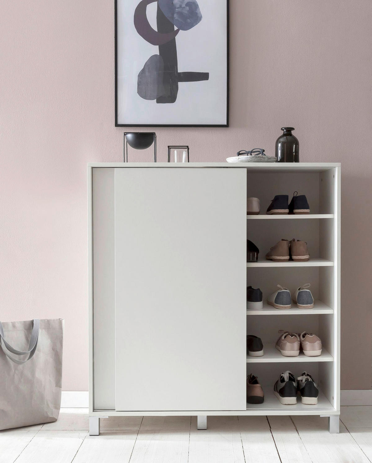 Schuhschrank weiß B/H/T: ca. 100x108x37,5 cm Schuhschrank - weiß (100,00/108,00/37,50cm) - Wohnling