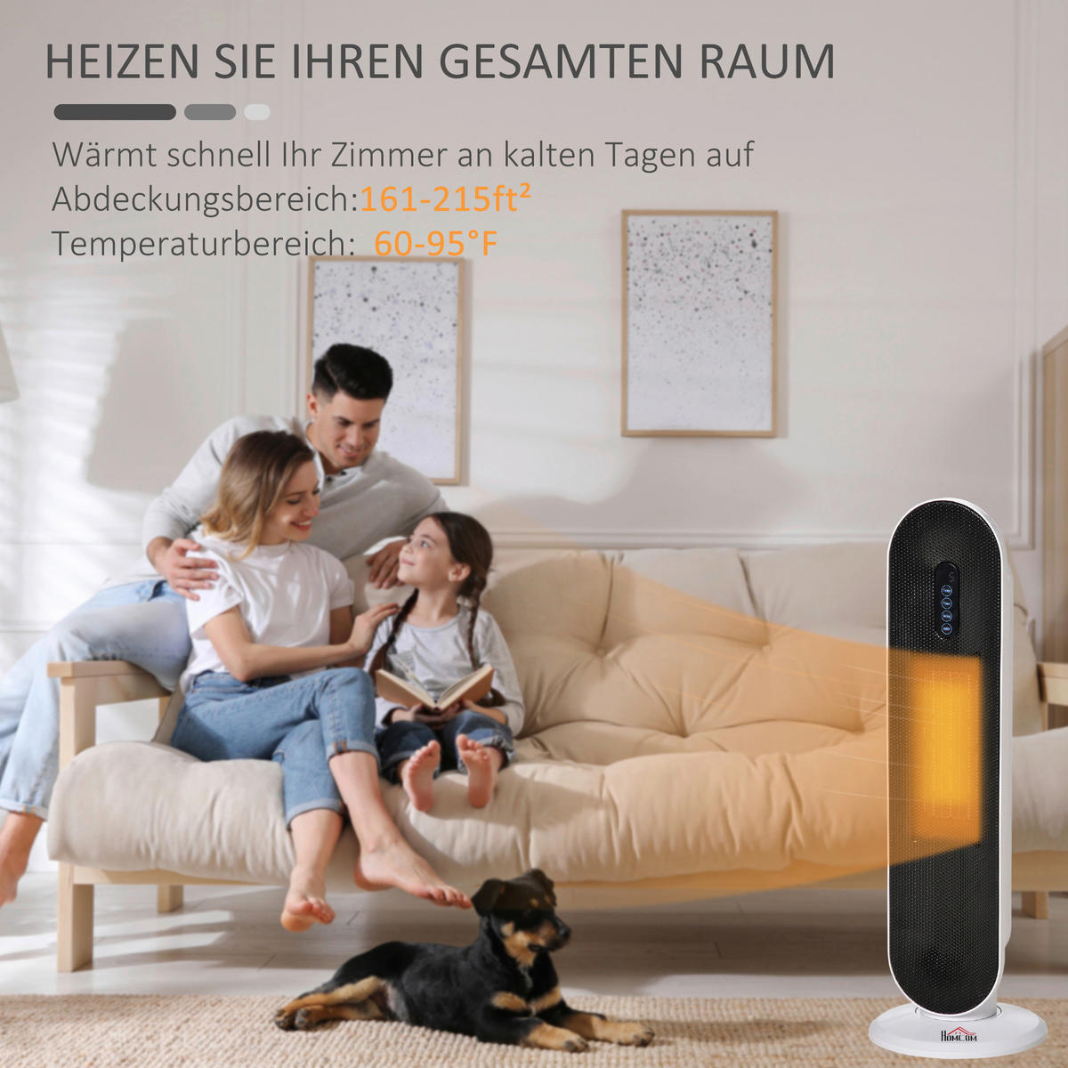 HOMCOM Heizlüfter weiß schwarz Polypropylen Edelstahl Metall B/H/L: ca. 21x21x63,5 cm Heizgerät - weiß/schwarz (63,50/21,00/21,00cm) - HOMCOM
