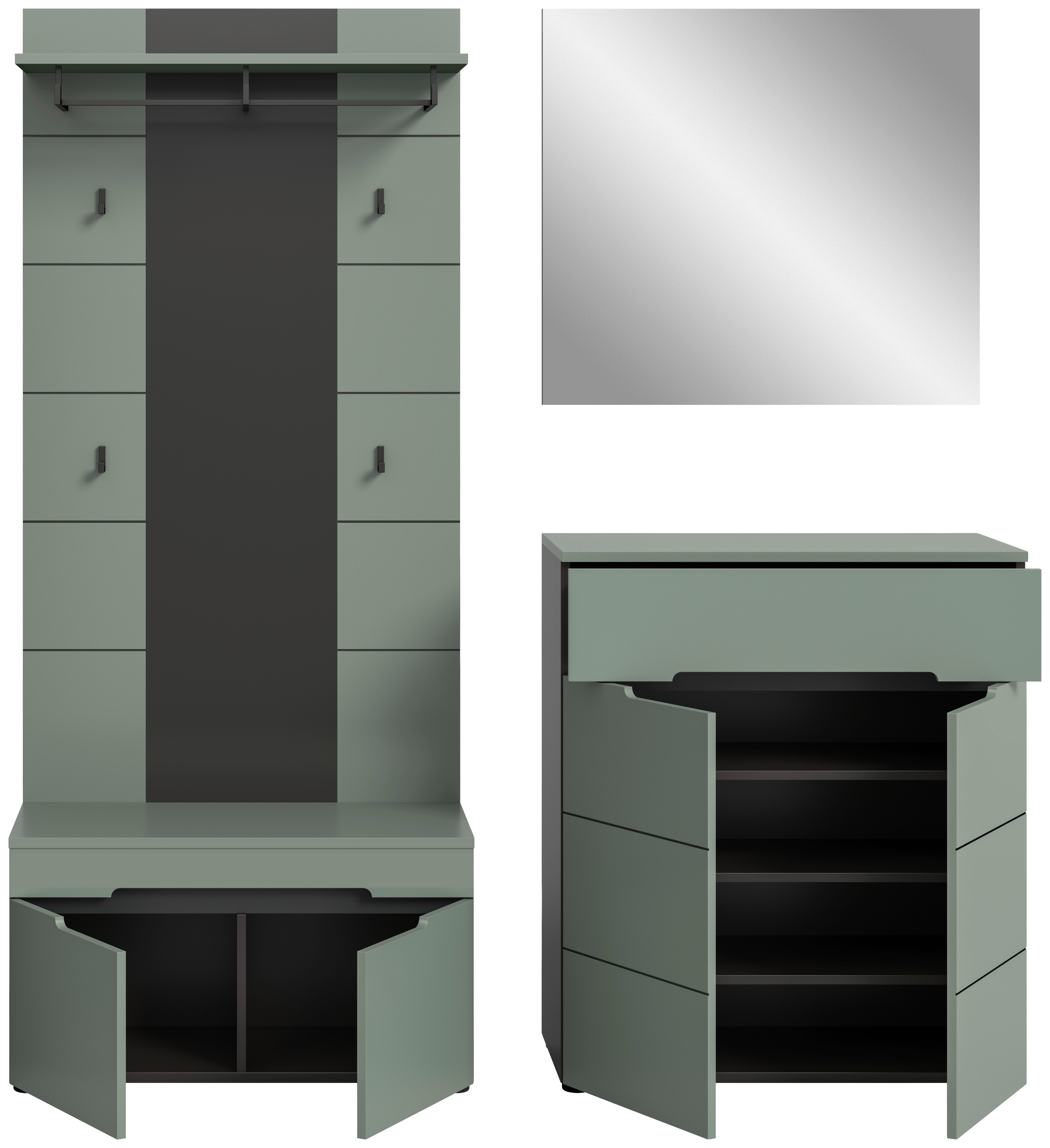 Garderobe Canu grün basaltgrau Nachbildung B/H/T: ca. 175x190x37 cm Canu - basaltgrau/grün (175,00/190,00/37,00cm) - xonox.home