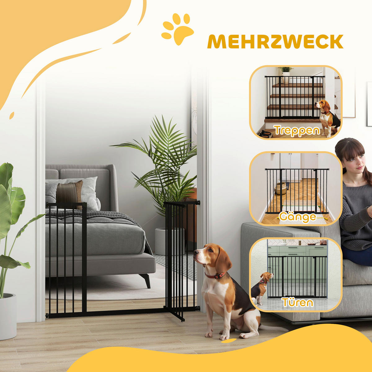PawHut Türschutzgitter schwarz Kunststoff B/H/L: ca. 2x76x107 cm Türschutzgitter - schwarz (107,00/2,00/76,00cm) - PawHut