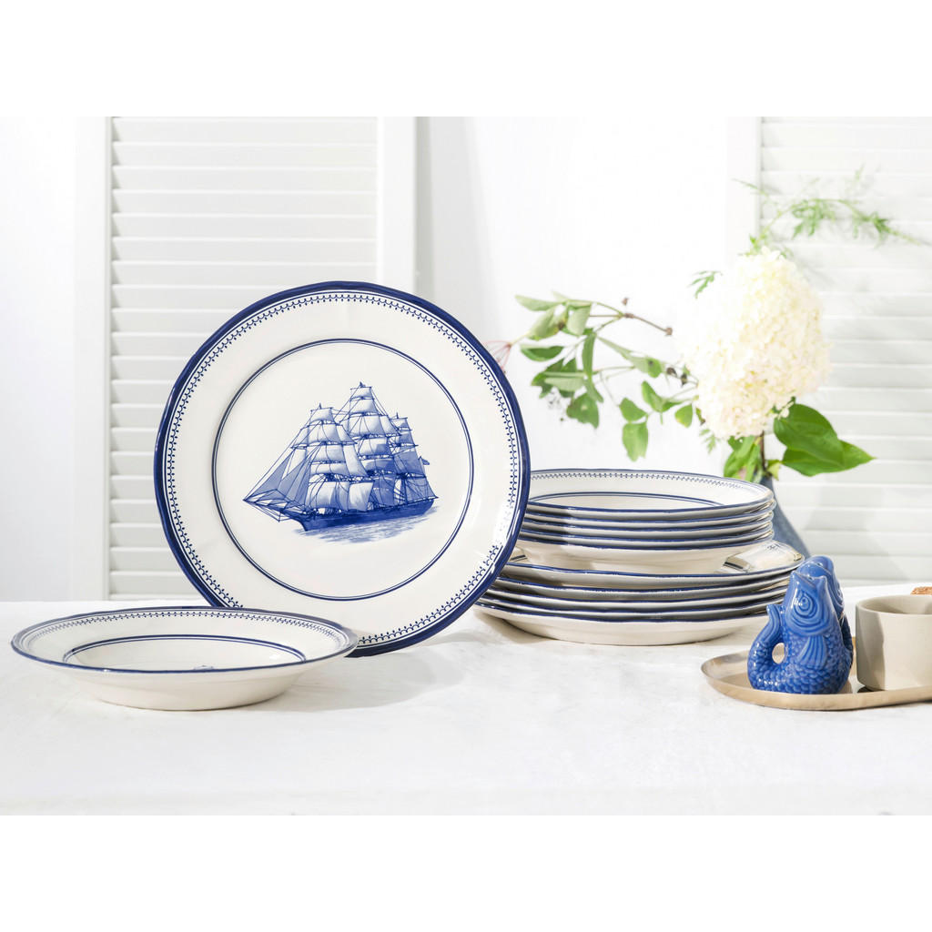 Thumbnail - CreaTable Tafelservice Segelschiff blau Steingut 12 tlg.