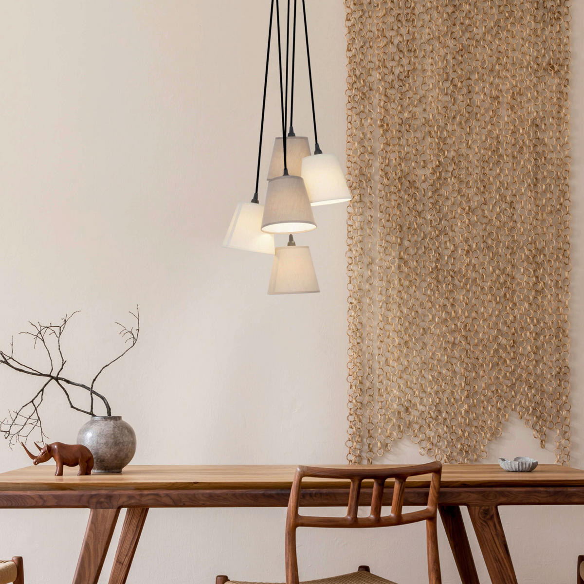 Näve Leuchten Pendelleuchte 7062511 beige Textil Metall B/H/T: ca. 16x14x16 cm E14 5 Brennstellen Boho - beige (16,00/14,00/16,00cm) - Näve Leuchten