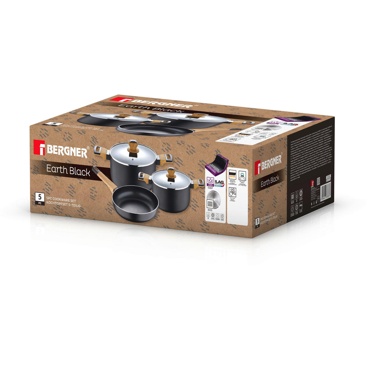 BERGNER Kochgeschirrset EARTH BLACK schwarz Aluminium 5 tlg. EARTH BLACK - schwarz (52,00/38,50/16,00cm) - BERGNER