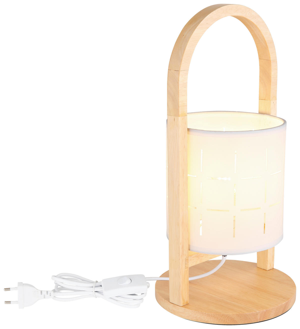 GLOBO Tischleuchte natur weiß Textil Holz H/D: ca. 33x16 cm E14 1 Brennstellen NINJA - weiß/natur (16,00/33,00cm) - GLOBO