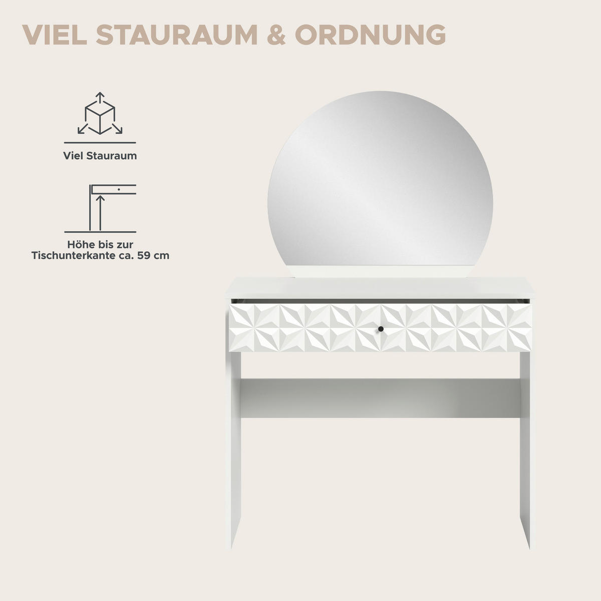 Schminktisch PRISMA weiß weiß Hochglanz B/H/T: ca. 90x133x39 cm PRISMA - weiß (90,00/133,00/39,00cm) - xonox.home