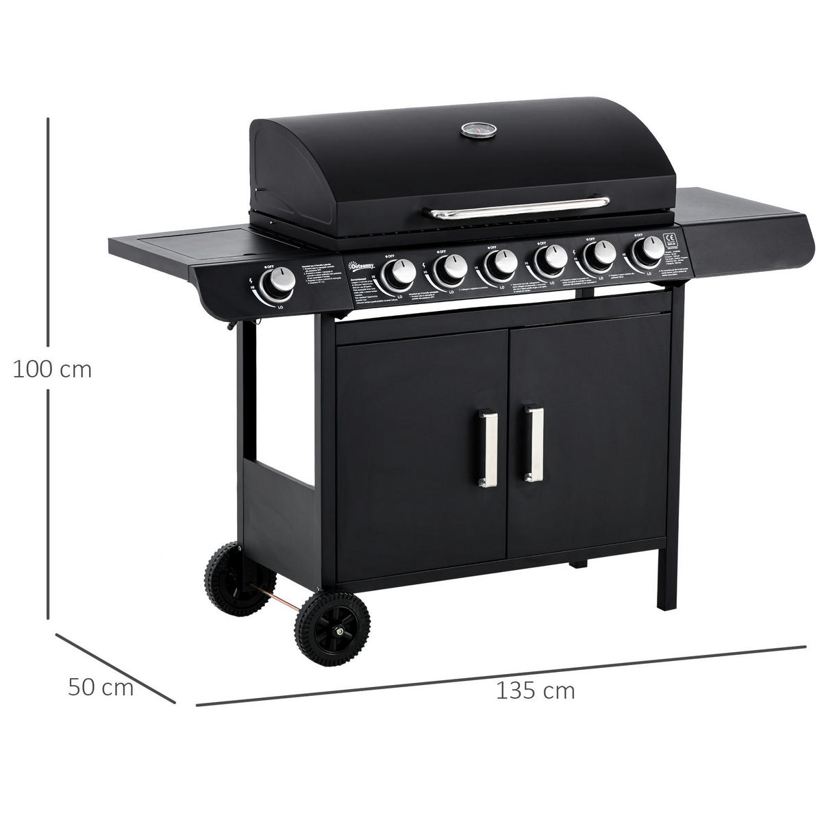 Outsunny Gasgrill Metall B/H/L: ca. 50x100x135 cm Gasgrill - schwarz (135,00/50,00/100,00cm) - Outsunny