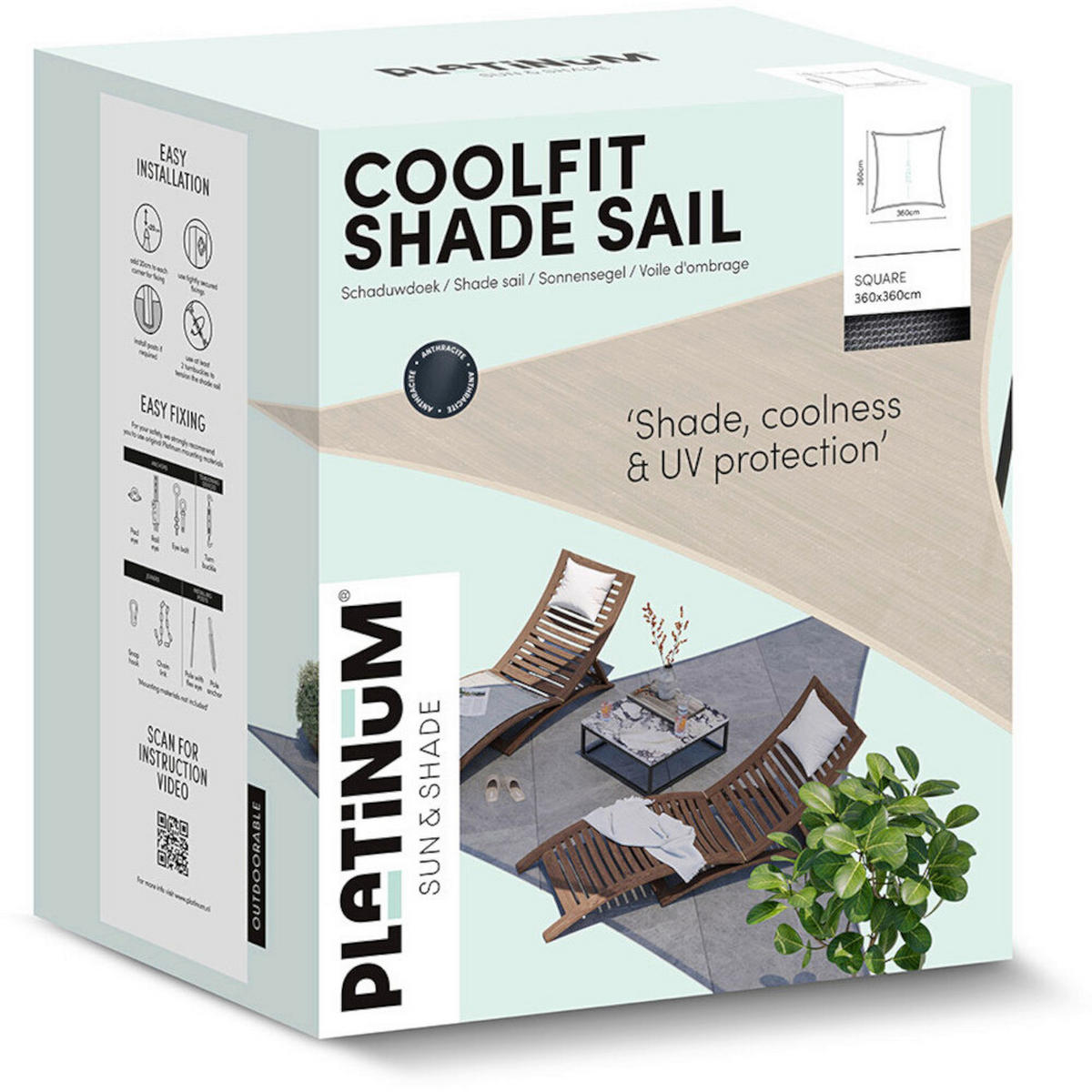 PLATINUM Sonnensegel Coolfit schwarz Polyethylen B/H/L: ca. 360x1x360 cm Coolfit - schwarz (360,00/360,00/1,00cm) - PLATINUM