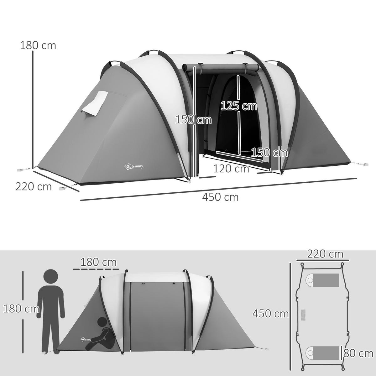 Outsunny Tunnelzelt B/H/L: ca. 220x180x450 cm Tunnelzelt - grau (450,00/220,00/180,00cm) - Outsunny