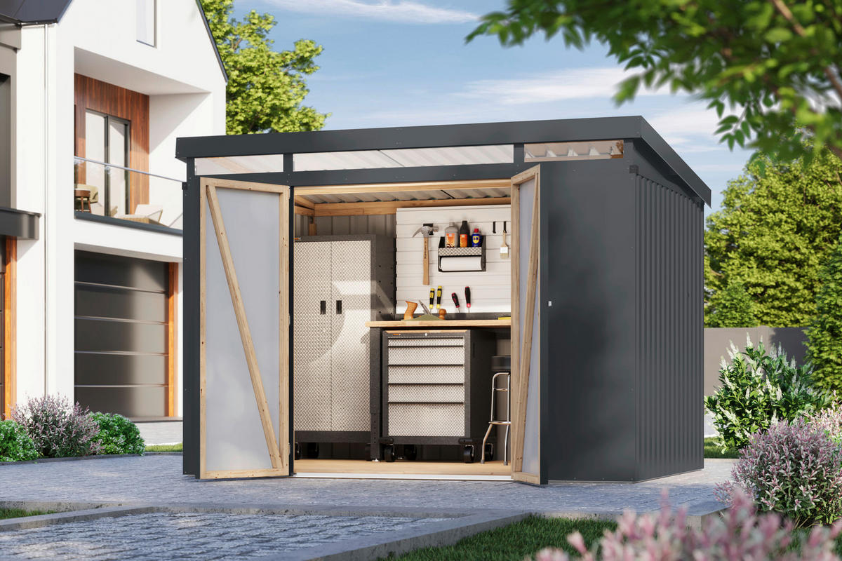 Karibu Gartenhaus Indra 3 anthrazit B/H/T: ca. 289x213x206 cm Indra 3 - anthrazit (289,00/213,00/206,00cm) - Karibu