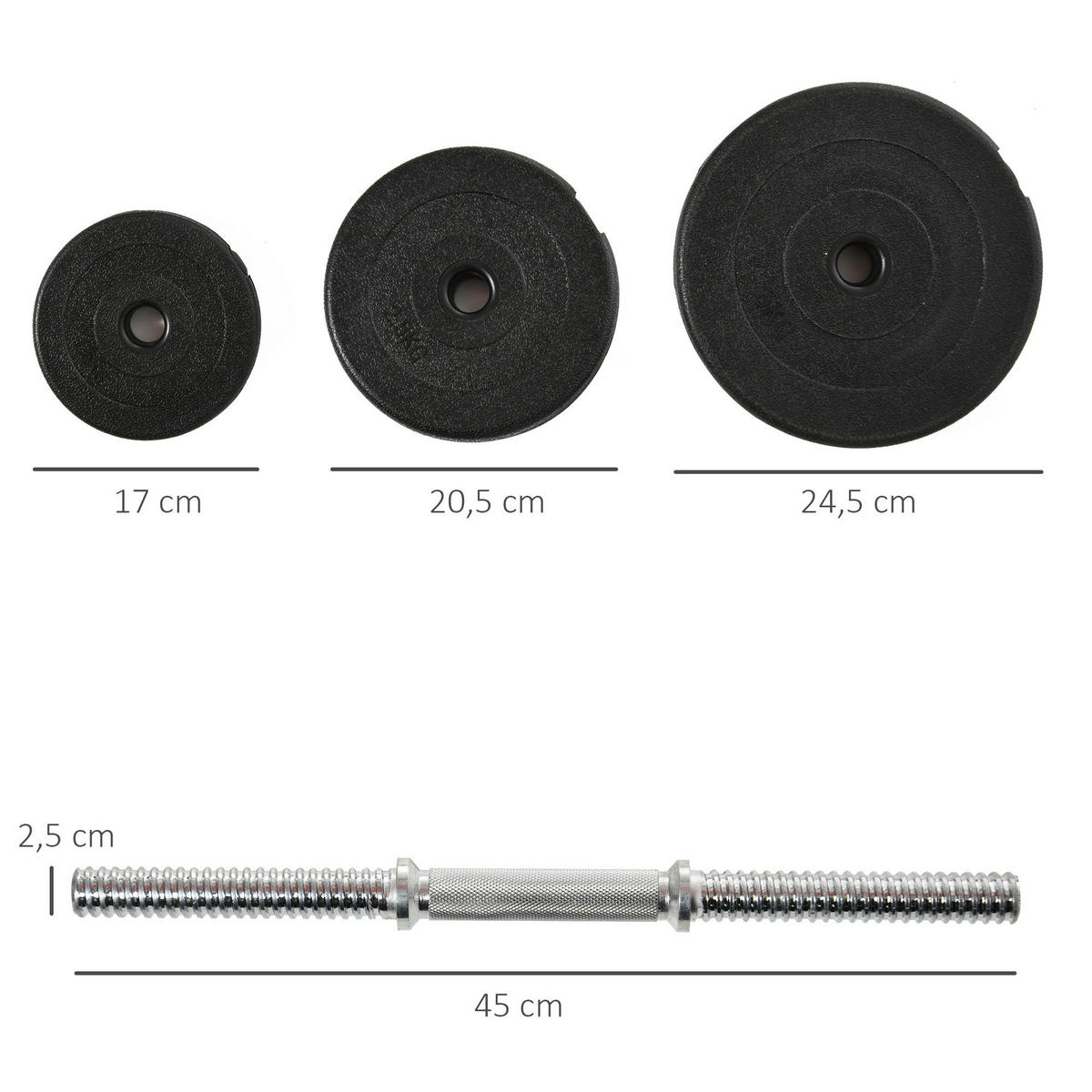 HOMCOM Hantel-Set schwarz Edelstahl B/H/L: ca. 24,5x24,5x45 cm Kurzhantel-Set - schwarz (45,00/24,50/24,50cm) - HOMCOM