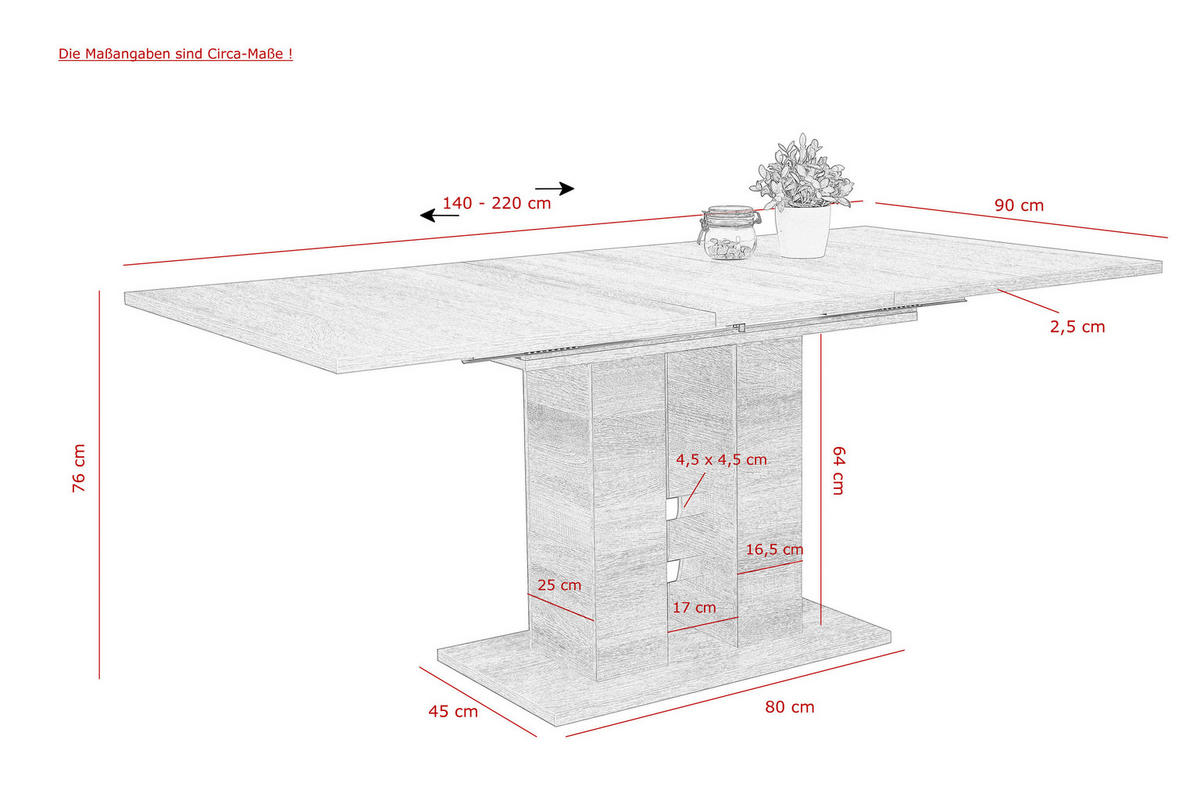 Esstisch HELENA II Eiche Sonoma Nachbildung B/H/T: ca. 140x76x90 cm HELENA II - Eiche (140,00/76,00/90,00cm) - Hela