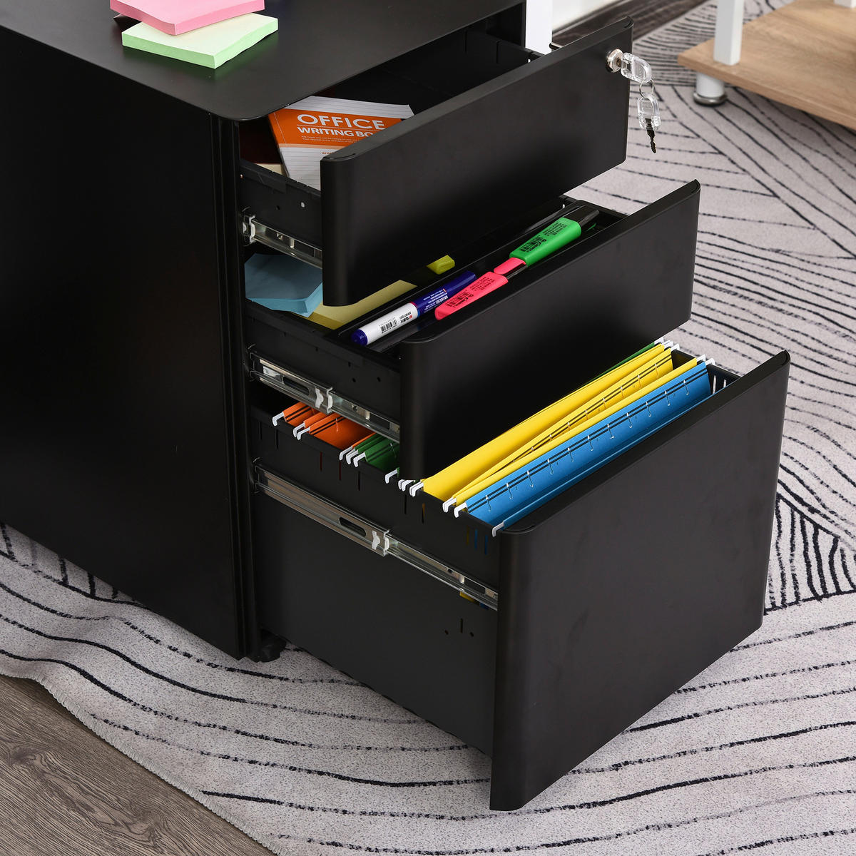 Rollcontainer 924-006BK schwarz B/H/T: ca. 39x59x48 cm 924-006BK - schwarz (39,00/59,00/48,00cm) - Vinsetto
