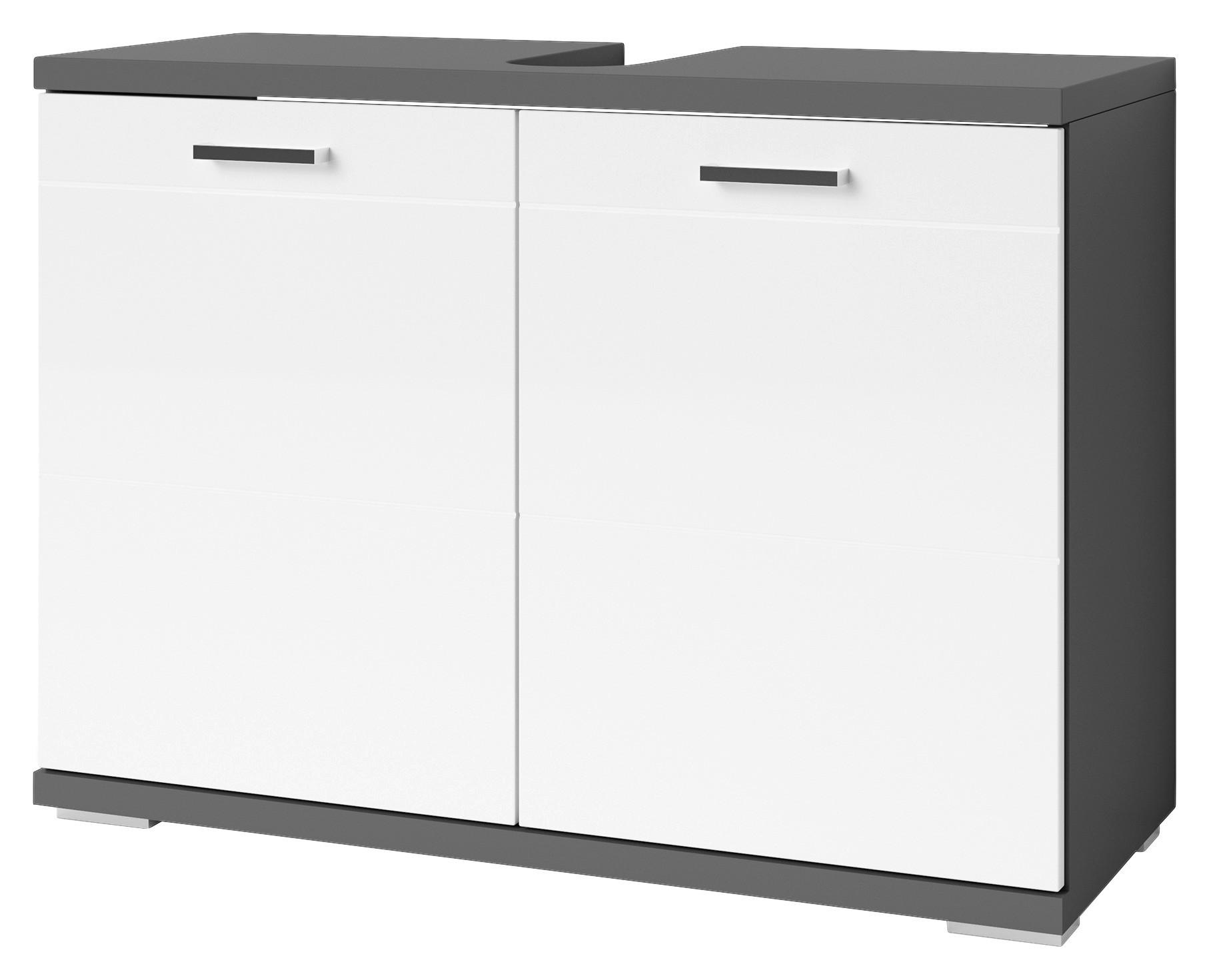 Waschbeckenunterschrank NEBRASKA anthrazit weiß Hochglanz silber verchromt B/H/T: ca. 80x59x31,5 cm NEBRASKA - weiß/anthrazit (80,00/59,00/31,50cm) - byLIVING